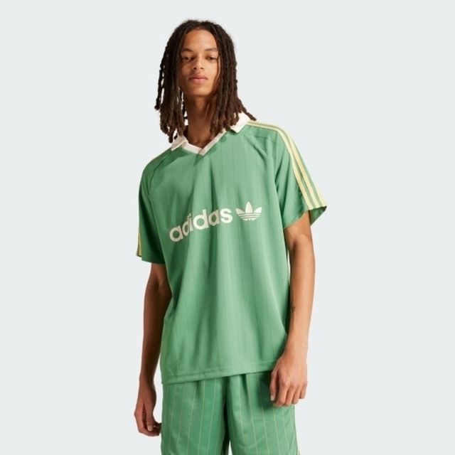 adidas Originals Adidas Stripe Jersey IR9381 男 短袖 上衣 V領 運動 休閒 條紋 三葉草 舒適 綠