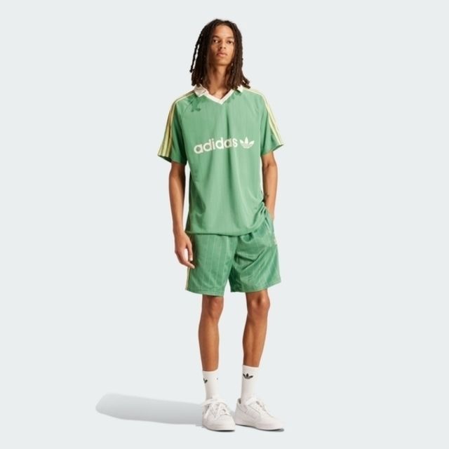 adidas Originals Adidas Stripe Jersey IR9381 男 短袖 上衣 V領 運動 休閒 條紋 三葉草 舒適 綠