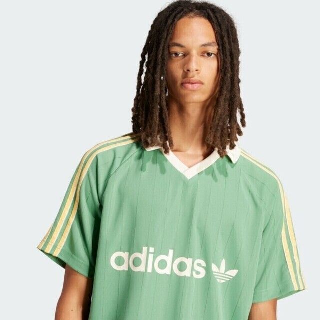 adidas Originals Adidas Stripe Jersey IR9381 男 短袖 上衣 V領 運動 休閒 條紋 三葉草 舒適 綠