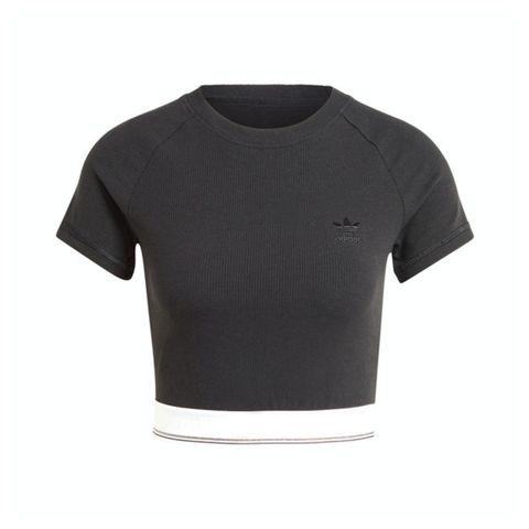 adidas Originals Adidas CS RIB SS Tee IT9771 女 短版 短袖 上衣 運動 休閒 三葉草 羅紋 黑白