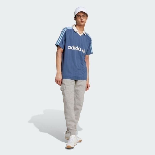 adidas Originals Adidas Stripe Jersey IU0199 男 短袖 上衣 V領 運動 休閒 條紋 三葉草 舒適 藍