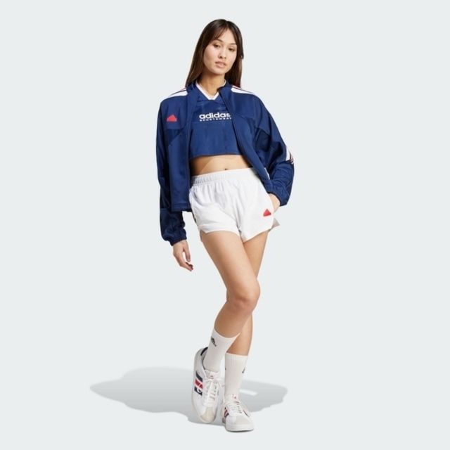 ADIDAS 愛迪達  W TIRO NP CRO T IZ2090 女 短版 短袖 上衣 足球風 V領 休閒 修身 深藍