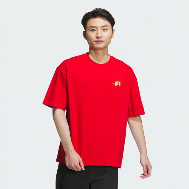 ADIDAS 愛迪達  M DRGN YR Tee JE6105 男 短袖 上衣 T恤 CNY 龍年 刺繡 運動 休閒 紅