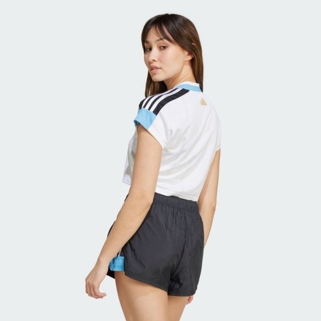 ADIDAS 愛迪達  W TIRO NP CRO T IZ2083 女 短版 短袖 上衣 足球風 V領 休閒 修身 白藍