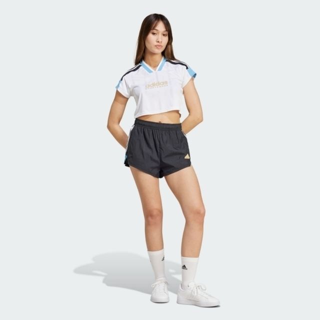 ADIDAS 愛迪達  W TIRO NP CRO T IZ2083 女 短版 短袖 上衣 足球風 V領 休閒 修身 白藍