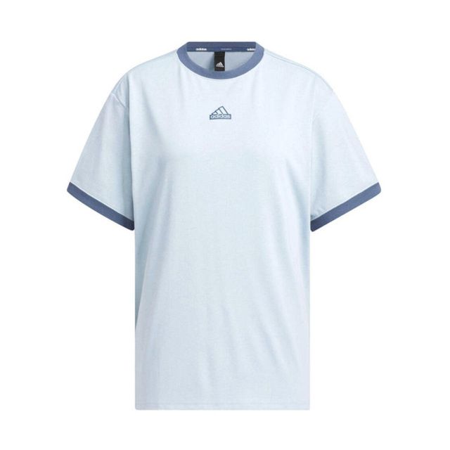 ADIDAS 愛迪達  Word SS Tee [IM8746] 女 短袖 上衣 運動 訓練 休閒 寬鬆 吸濕排汗 棉質 藍