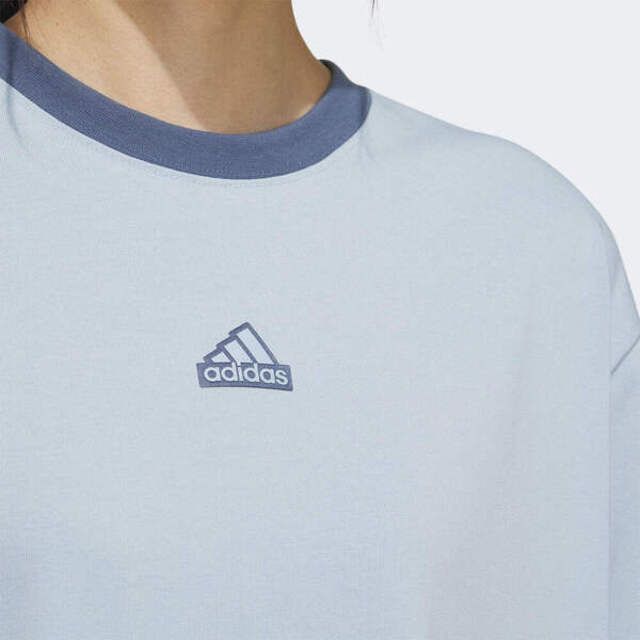 ADIDAS 愛迪達  Word SS Tee [IM8746] 女 短袖 上衣 運動 訓練 休閒 寬鬆 吸濕排汗 棉質 藍