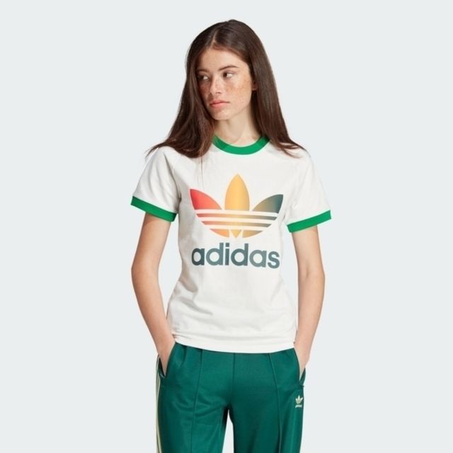 adidas Originals Adidas Gradient Cali T [IS0310] 女 短袖 上衣 修身 運動 休閒 經典 三葉草 白綠