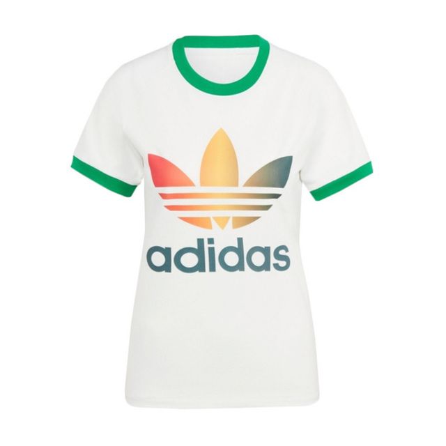 adidas Originals Adidas Gradient Cali T IS0310 女 短袖 上衣 修身 運動 休閒 經典 三葉草 白綠