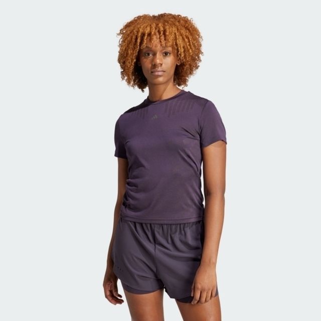 ADIDAS 愛迪達  HR HIIT Airch T IP9658 女 短袖 上衣 運動 訓練 健身 透氣 涼感 反光 深紫