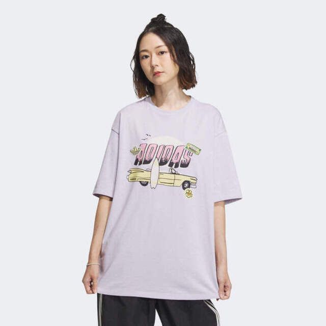 adidas Originals Adidas SMR GFX TEE SS IW6298 女 短袖 上衣 T恤 寬鬆 運動 休閒 棉質 舒適 淺紫