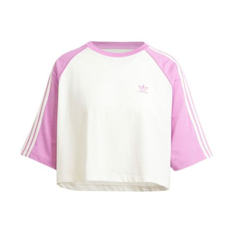 adidas Originals Adidas SST Tee IZ2827 女 短版 短袖 上衣 休閒 經典 三葉草 寬鬆 棉質 撞色 白 粉紫