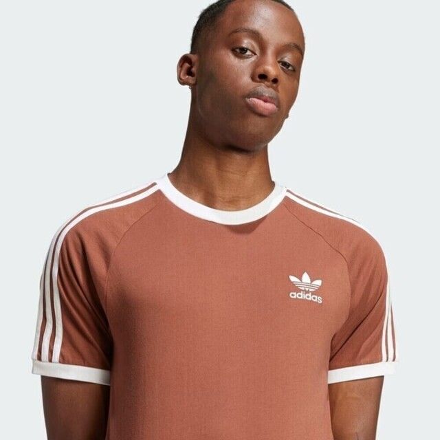 adidas Originals Adidas 3-Stripes Tee IZ3071 男 短袖 上衣 經典 復古 休閒 修身 棉質 撞色 棕