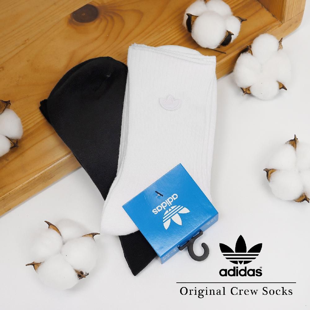 ADIDAS 愛迪達   襪子 Original Crew Socks 白 黑 長襪 中筒襪 男女款 刺繡 兩雙入 IC8699