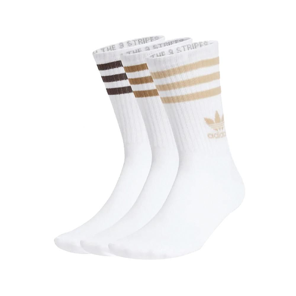 ADIDAS 愛迪達   長襪 Mid Cut Crew Socks 3 Pairs 白 棕 三葉草 三條紋 休閒襪 IX7513