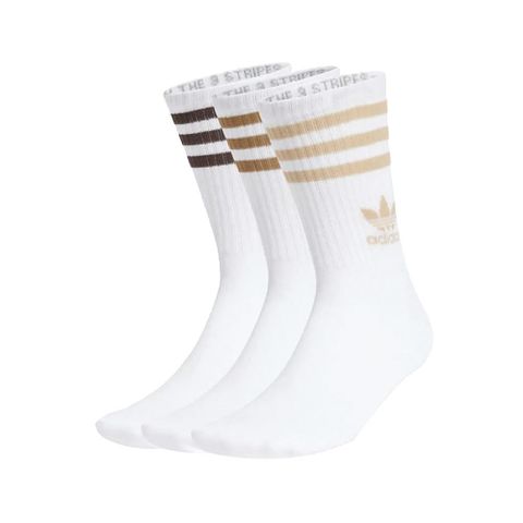 ADIDAS 愛迪達 長襪 Mid Cut Crew Socks 3 Pairs 白 棕 三葉草 三條紋 休閒襪 IX7513