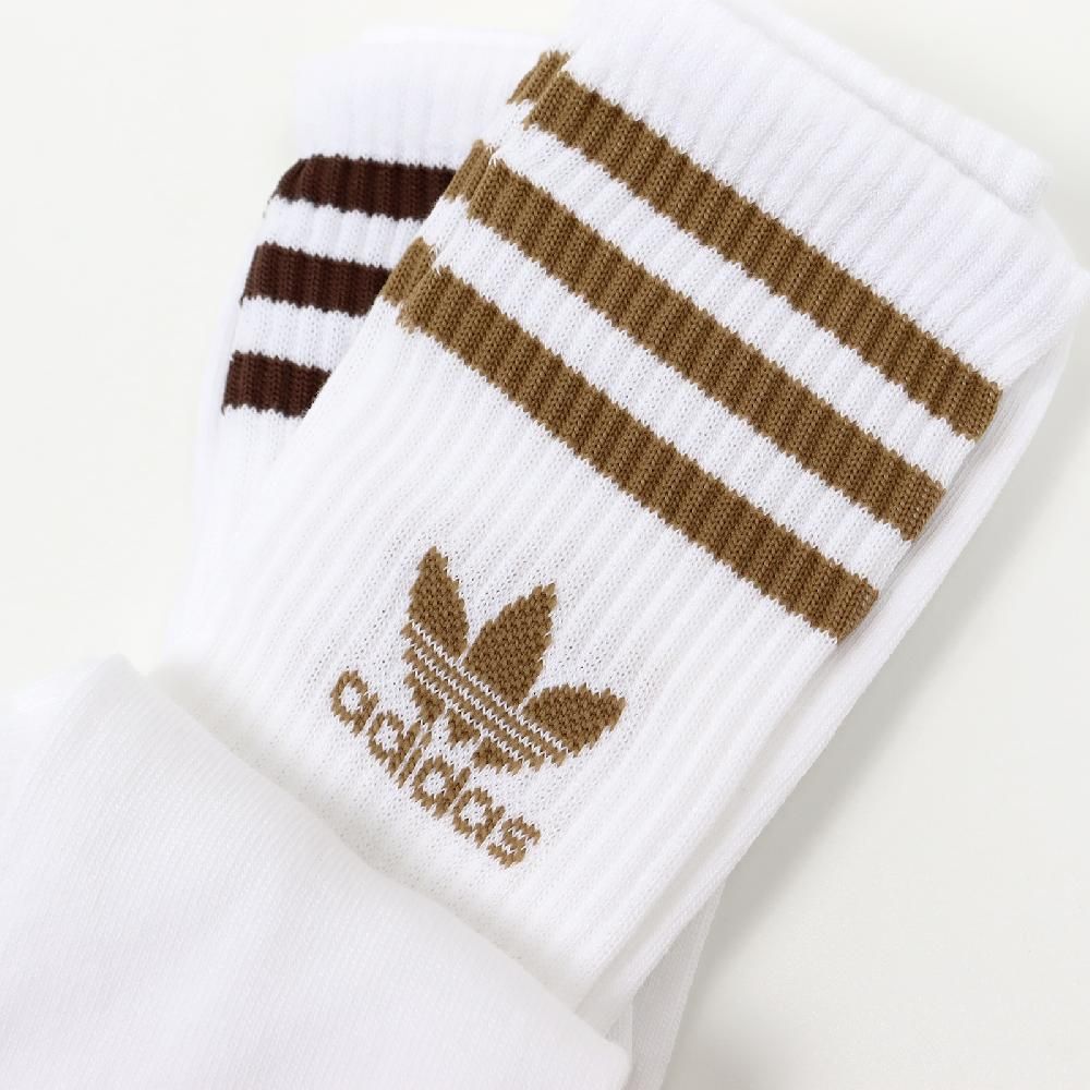 ADIDAS 愛迪達   長襪 Mid Cut Crew Socks 3 Pairs 白 棕 三葉草 三條紋 休閒襪 IX7513