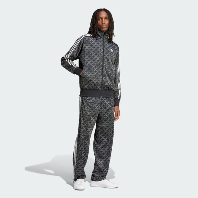 adidas Originals Adidas FB Mono TT IS0218 男 立領 外套 運動 休閒 滿版 三葉草 寬鬆 流行 黑灰