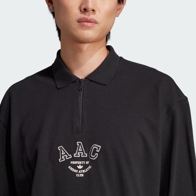 adidas Originals Adidas Hack AAC Polo S HZ0709 男 長袖 POLO衫 運動 休閒 拉鍊 棉質 舒適 黑