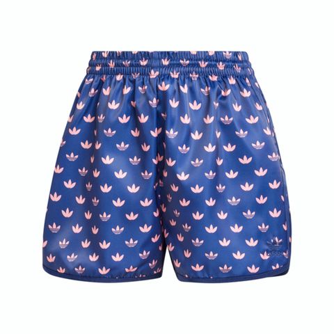 adidas Originals Adidas Mono 3s Shorts IY0324 女 短褲 運動 休閒 滿版 三葉草 緞面 深藍 粉