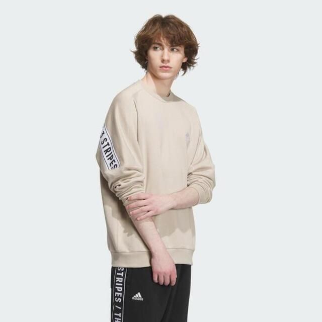 ADIDAS 愛迪達  Word FL Crew IK7328 男女 長袖 上衣 亞洲版 運動 訓練 休閒 落肩 寬鬆 奶茶