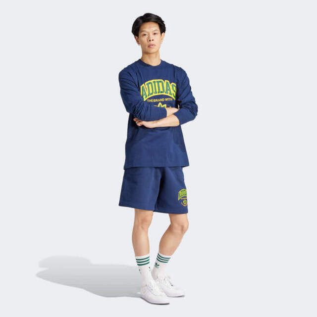 adidas Originals Adidas VRCT LS Tee IS0212 男 長袖 上衣 運動 休閒 三葉草 棉質 舒適 深藍