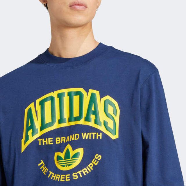 adidas Originals Adidas VRCT LS Tee IS0212 男 長袖 上衣 運動 休閒 三葉草 棉質 舒適 深藍