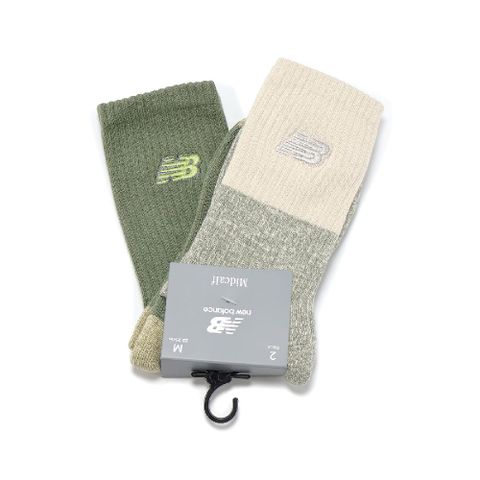 NEW BALANCE 長襪 Crew Socks 米白 綠 厚底 毛巾布 中筒襪 休閒襪 襪子 NB LAS40222AS1