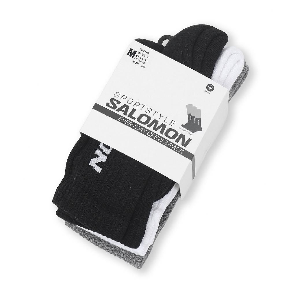 SALOMON 薩洛蒙 休閒襪 Everyday Crew 黑 白 灰 中筒 長襪 襪子 穿搭 薩洛蒙 3雙入 LC2086200