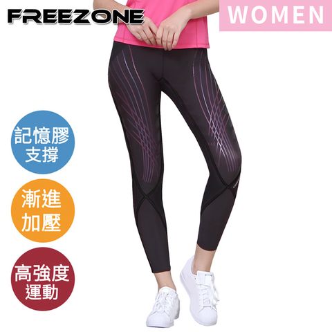 【FREEZONE】女用機能運動壓力長褲-FZ1000II型 強力包覆型(70黑配線)