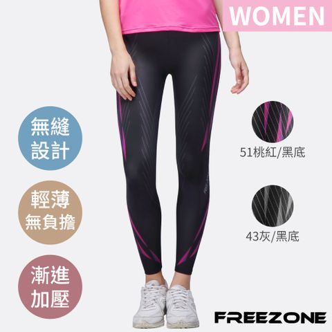 FREE ZONE 機能運動壓力壓縮長褲 女款-FZ800型 流線款(輕量無縫/瑜珈/慢跑/登山/健身重訓)