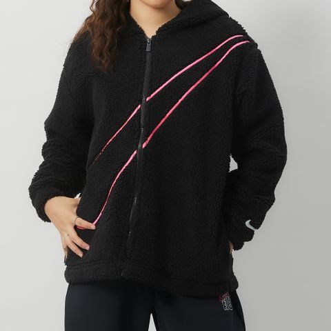 NIKE 耐吉 NSW 女款 黑色 刺繡 Logo 寬鬆 保暖 毛毛 連帽 外套 長袖 FZ6536-010