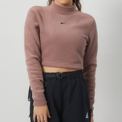 NIKE 耐吉 Sportswear 女款 煙燻紫色 修身 短版 舒適 抓毛 上衣 長袖 FN3620-208