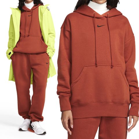 NIKE 耐吉 AS Nsw Phnx Flc Os Po Hoodie 女 紅 運動 帽T 長袖 DQ5861-832