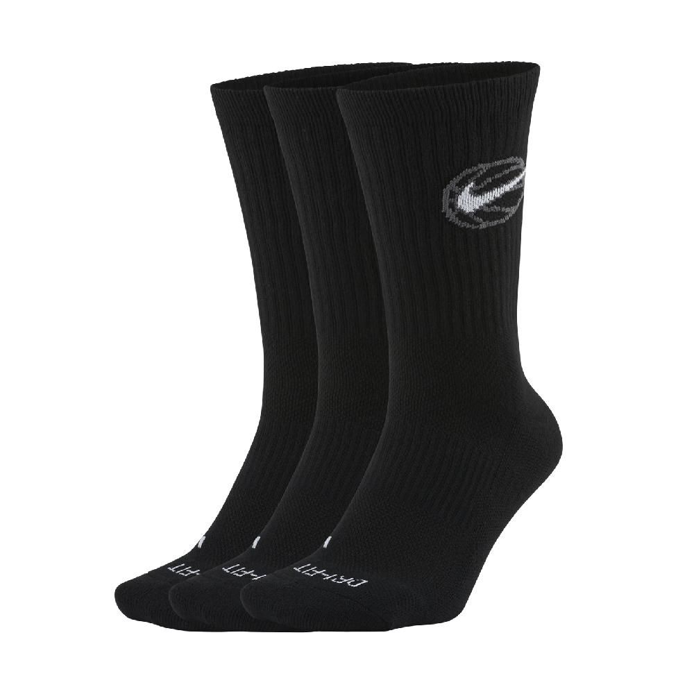 NIKE 耐吉  襪子 Basketball Crew Socks 男女款 黑 勾勾 三雙入 籃球襪 中筒襪 DA2123-010