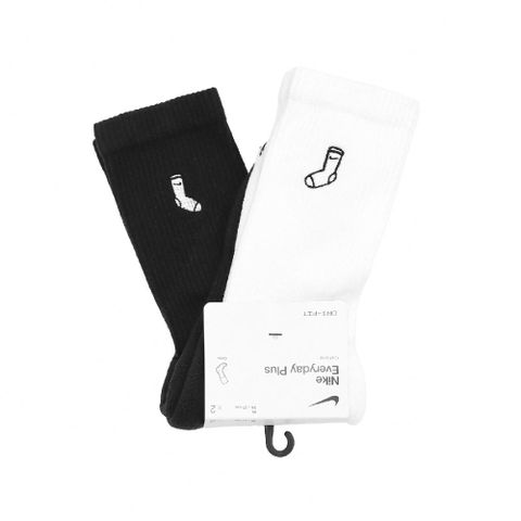 Nike 耐吉 襪子 Everyday Plus 中筒 長襪 白 黑 刺繡 穿搭 休閒 兩雙入 FB5709-901