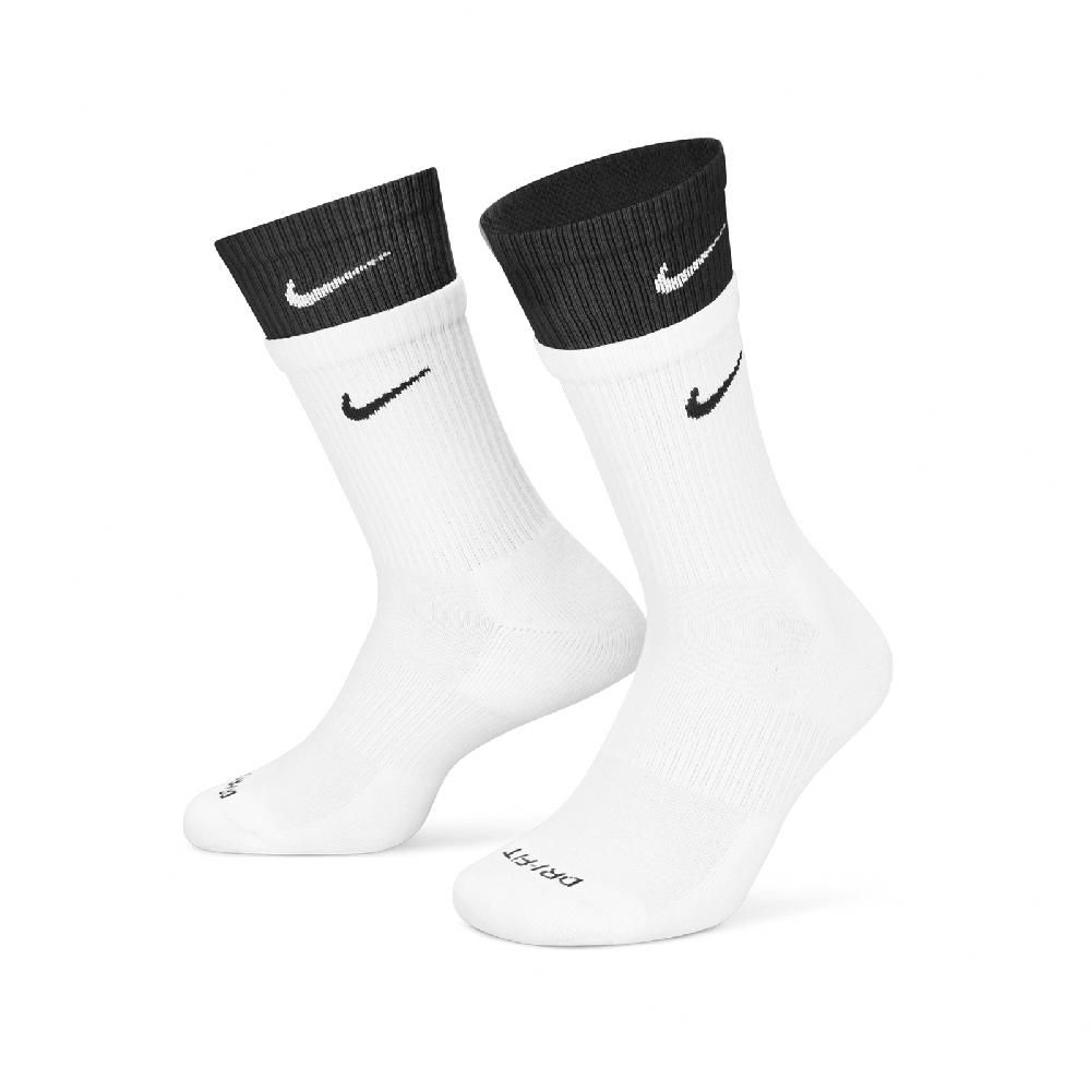 NIKE 耐吉   長襪 Everyday Plus Cushioned 白 黑 緩震 速乾 雙層襪口 中筒襪 休閒襪 DD2795-104