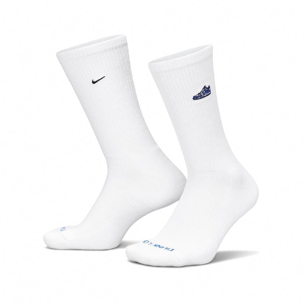 NIKE 耐吉   長襪 Everyday Plus Cushioned 白 藍 刺繡 厚底 中筒襪 休閒襪 襪子 FQ0326-100