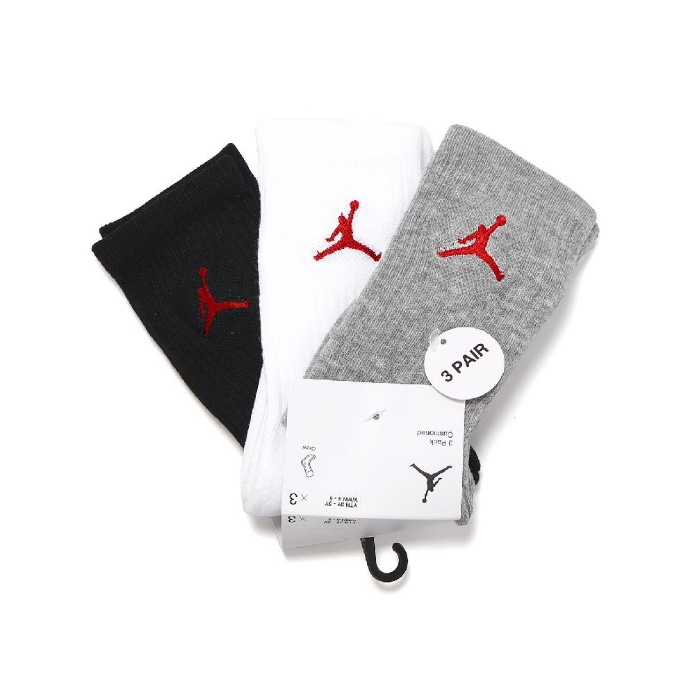 NIKE 耐吉   童襪 Jordan Cushioned Crew Socks 黑白灰 兒童款 厚底 毛巾布 中筒襪 JD2213021GS-002