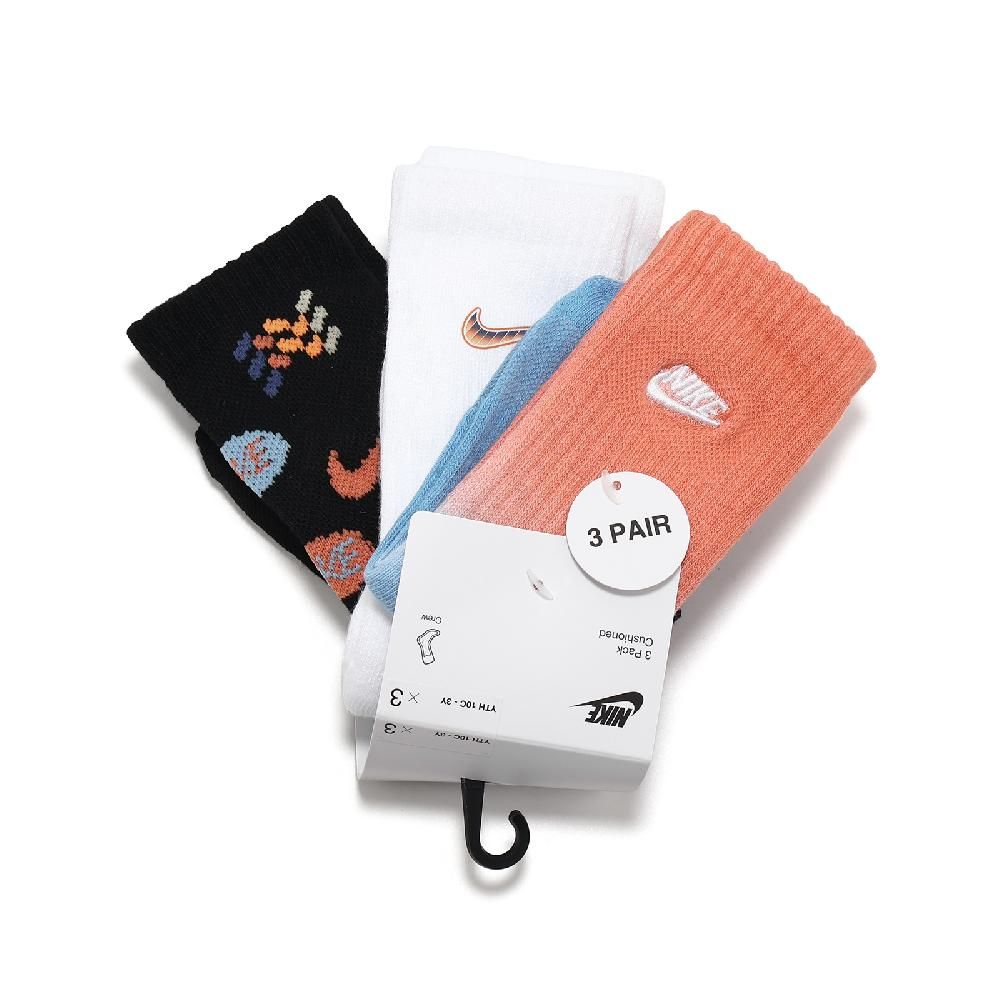 NIKE 耐吉   童襪 Cushioned Crew 3 Pairs Socks 兒童襪 厚底 毛巾布 小朋友 襪子 NY2433004PS-001