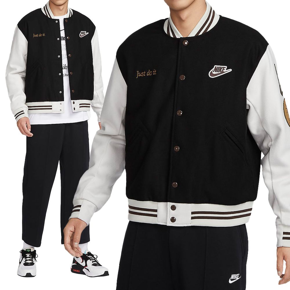 NIKE 耐吉  Outdoor Varsity Jacket 男款 女款 黑色 羊毛 重磅 棒球外套 FV4026-010