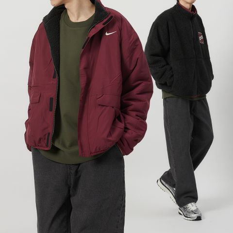 NIKE 耐吉 NSW Winter Jacket 男 黑紅 雙面穿 拉鍊口袋 寬版 立領 外套 FV8588-133