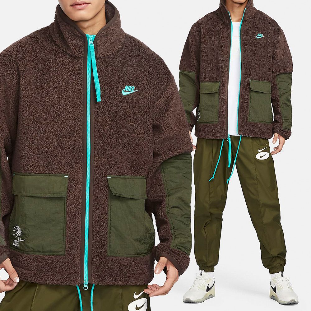 NIKE 耐吉  AS M NSW Sherpa FZ Outdoor JKT 男款 咖啡綠色 運動 休閒 外套 FV4022-237