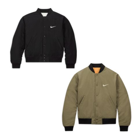 NIKE 耐吉 Stussy x Nike Reversible Varsity Jacket 聯名 雙面外套 黑/軍綠 FJ9154-010/FJ9154-222