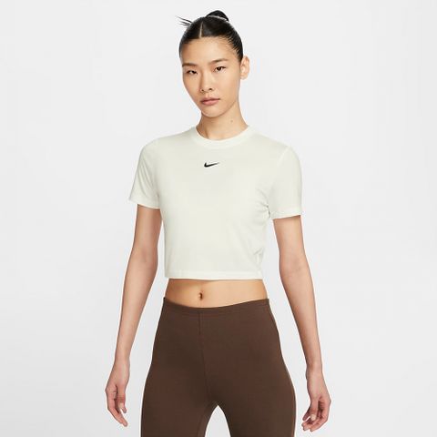 NIKE 耐吉 AS W NSW TEE ESSNTL SLIM CRP L 米色 上衣 女款 短袖上衣 運動 短版 FB2874-133