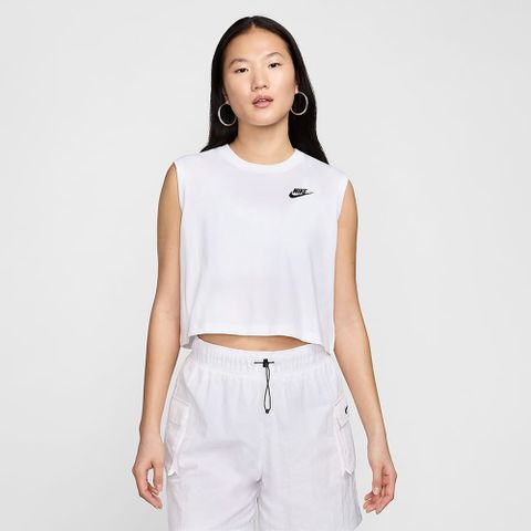 NIKE 耐吉 S W NSW CLUB CRP SL TEE 上衣 背心 無袖 運動 穿搭 短版 女 白 FV5506-100