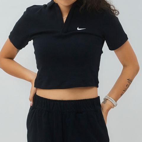 NIKE 耐吉 Nike AS W NSW ESSNTL SS POLO CRP TO 女 黑 翻領 休閒 短袖 DV7885-010