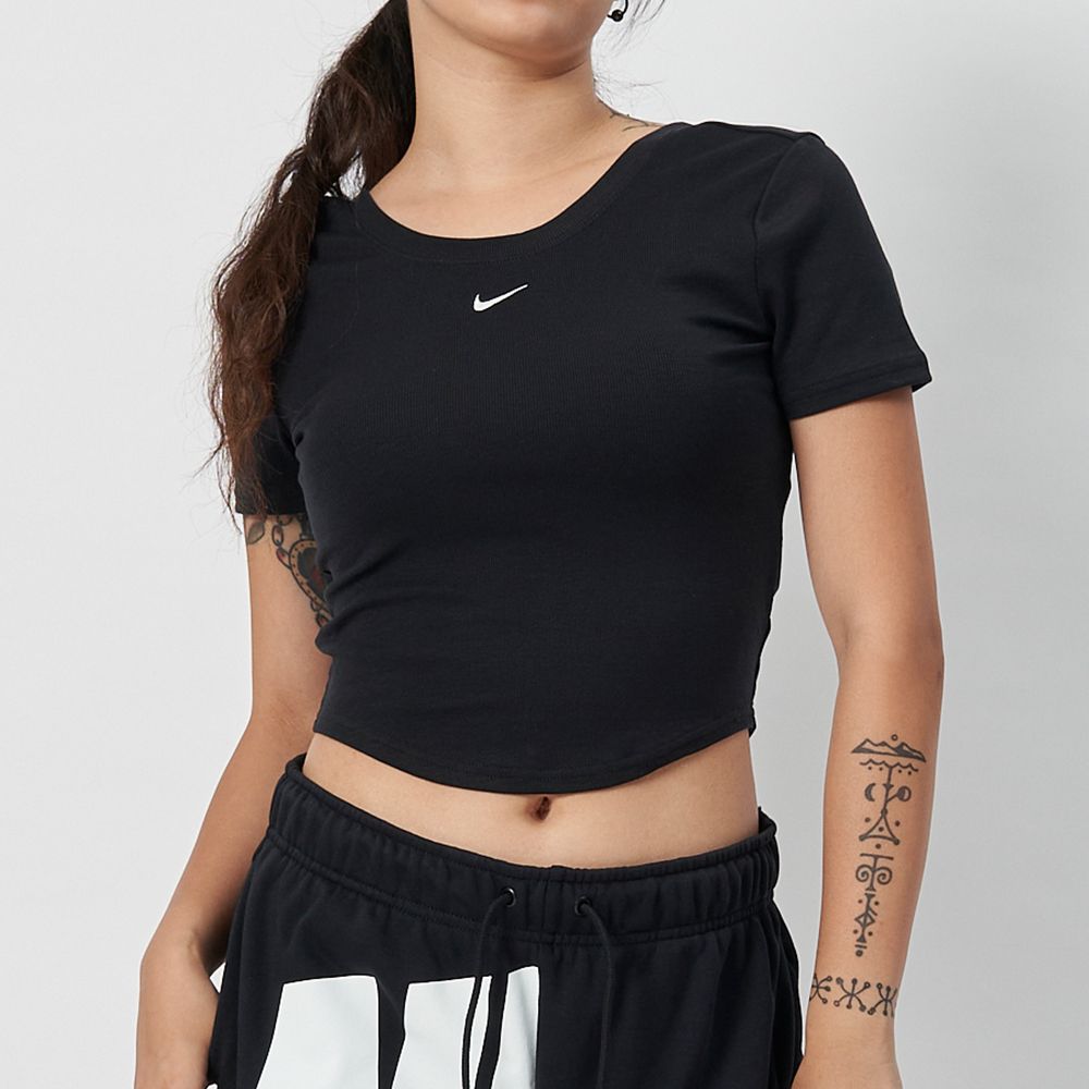 NIKE 耐吉 Nike NSW NK CHLL KNT MRIB SS T 女款 黑色 運動 短版 上衣 短袖 FN3665-010