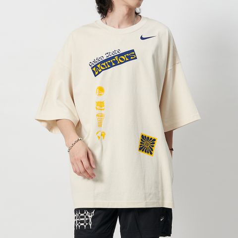 NIKE 耐吉 Nike AS GSW M NK CTS NBA ED SS OS T 男款 淡黃色 勇士隊 短袖 FV9266-901