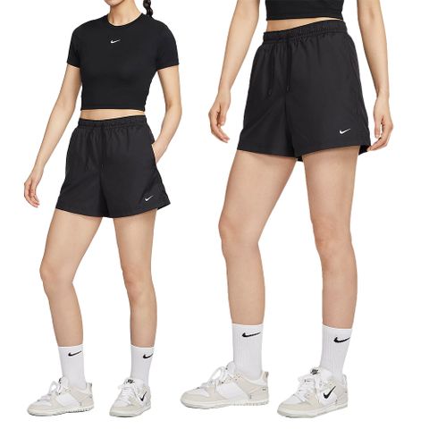 NIKE 耐吉 Nike NSW MR ESSNTL WVN Short 女款 黑色 中腰 運動 訓練 抽繩 短褲 FV7558-010